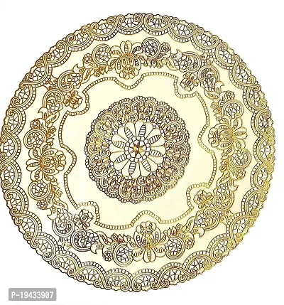 Designer Round Pack Of 1 Table Placemat (Golden PVC)