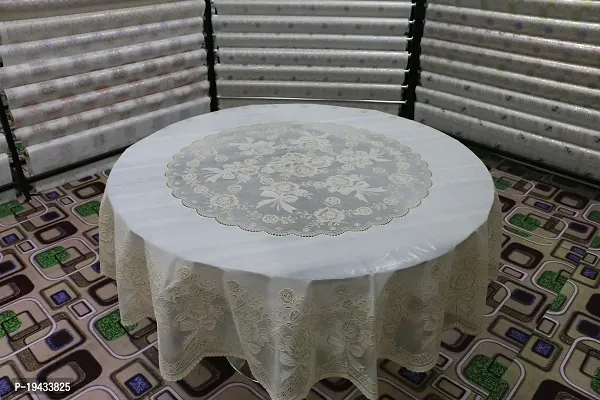 Designer Embroidered 6 Seater Table Cover (Cream White PVC)