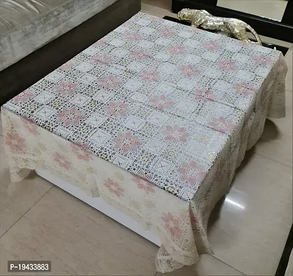 Designer Crocheted 4 Seater Table Cover (Cream Pink PVC)