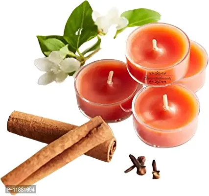 ThirteenthAananda Scented Tealight Candles Clear Cup Tea Light, Candles for Home Decoration, Celebration, 3.6 Hours Burning Time (Pack of 9, Cinnamon)-thumb2