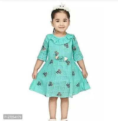 Stylish Green Cotton Blend Frocks For Girls-thumb0