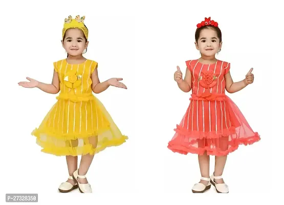 Fancy Multicoloured Net Frocks Dress For Girls Pack Of 2