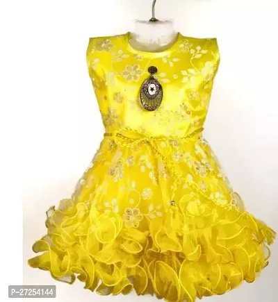 Stylish Yellow Crepe Frocks For Girls-thumb0