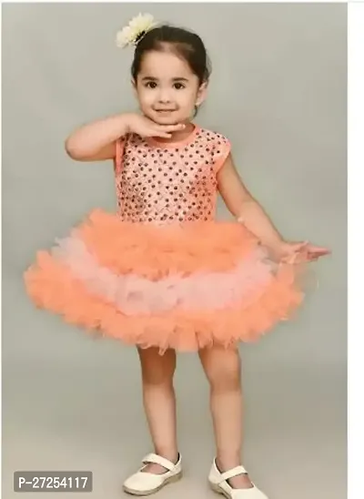 Stylish Orange Net Frocks For Girls