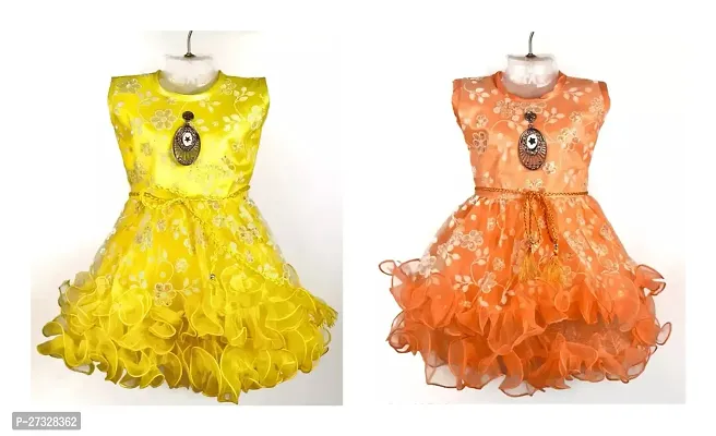 Fancy Multicoloured Net Frocks Dress For Girls Pack Of 2