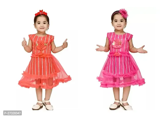 Fancy Multicoloured Net Frocks Dress For Girls Pack Of 2