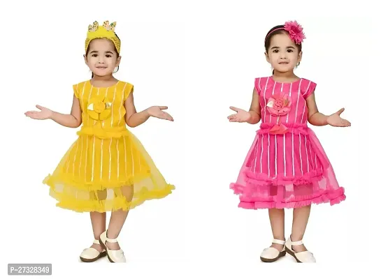 Fancy Multicoloured Net Frocks Dress For Girls Pack Of 2