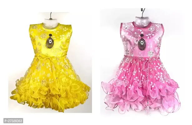 Fancy Multicoloured Net Frocks Dress For Girls Pack Of 2