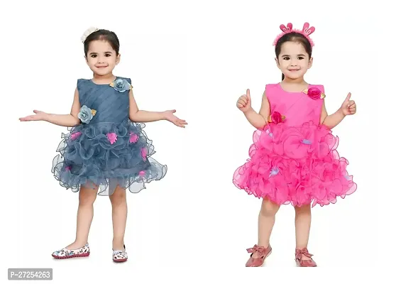 Stylish Multicoloured Net Frocks For Girls Combo Of 2