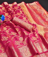 Elegant Organza Rich Pallu Pink Jacquard Banarasi Silk Saree with Brocade Blouse-thumb2