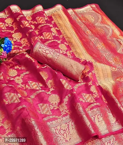 Elegant Organza Rich Pallu Pink Jacquard Banarasi Silk Saree with Brocade Blouse-thumb3