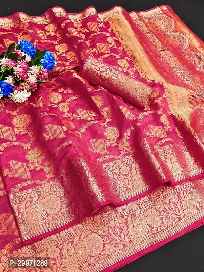 Elegant Organza Rich Pallu Pink Jacquard Banarasi Silk Saree with Brocade Blouse-thumb0