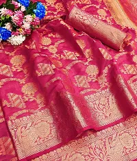 Elegant Organza Rich Pallu Pink Jacquard Banarasi Silk Saree with Brocade Blouse-thumb1