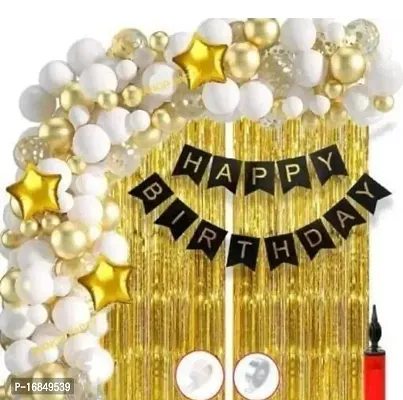 Happy Birthday Decoration Combo Kit With Banner Balloons Foil Curtain Star Foil For Birthday Decoration