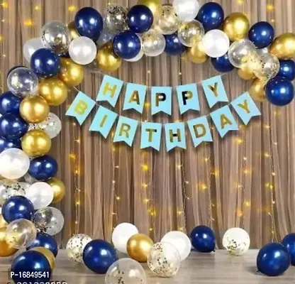 Happy Birthday Decoration Combo Kit With Banner Balloons Foil Curtain Star Foil For Birthday Decoration