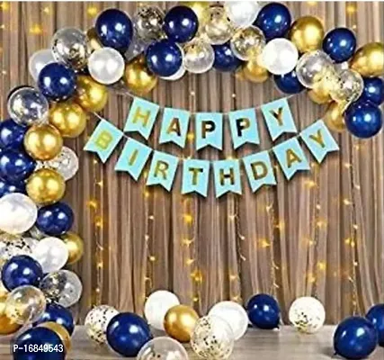 Happy Birthday Decoration Combo Kit With Banner Balloons Foil Curtain Star Foil For Birthday Decoration