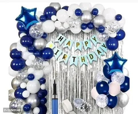 Happy Birthday Decoration Combo Kit With Banner Balloons Foil Curtain Star Foil For Birthday Decoration