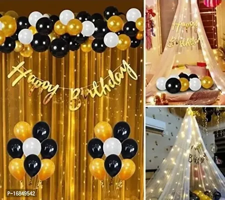 Happy Birthday Decoration Combo Kit With Banner Balloons Foil Curtain Star Foil For Birthday Decoration-thumb0