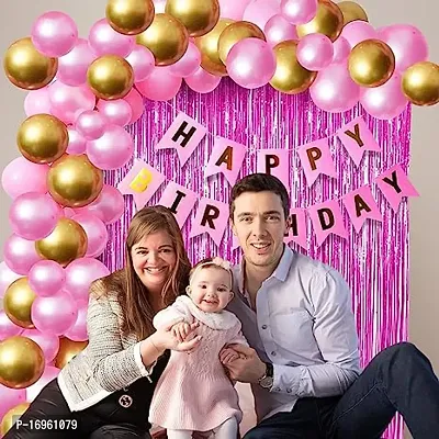 ● Happy Birthday Decoration kit : 1 Happy Birthday Banner (Pink), 50pcs HD Metallic Balloons (Pink  Golden 25 pcs each) and 1 Big Size Pink Curtain with Ribbon included ● Color : Pink  Gold ● The Bi-thumb4