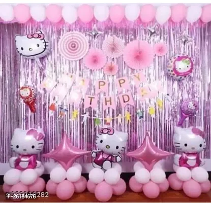 3,kitty birthday combo-pack of 40 (Set of 40) Balloons  Decoration happy birthday pink benner 3 foil kitti 2 pink curtain 2 pink star 2 silver star 24 pink white ballon