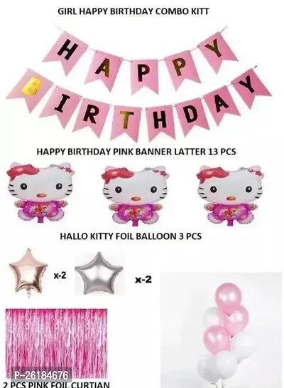 3,kitty birthday combo-pack of 40 (Set of 40) Balloons  Decoration happy birthday pink benner 3 foil kitti 2 pink curtain 2 pink star 2 silver star 24 pink white ballon-thumb2
