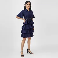 Manggo Crepe Layered Dress with Belt (Small) Blue-thumb3