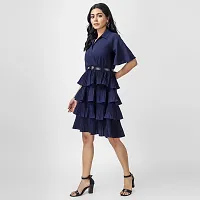 Manggo Crepe Layered Dress with Belt (Small) Blue-thumb4