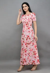 Stylish Pink Crepe Woven Design Maxi Dress For Women-thumb2