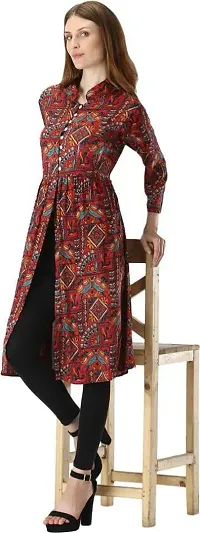 Manggo Crepe Printed Slit Dress (Small) Red-thumb2