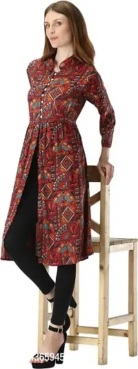 Manggo Crepe Printed Slit Dress (Small) Red-thumb3