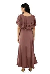 Stylish Brown Crepe Woven Design Maxi Dress For Women-thumb1