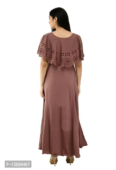 Stylish Brown Crepe Woven Design Maxi Dress For Women-thumb2