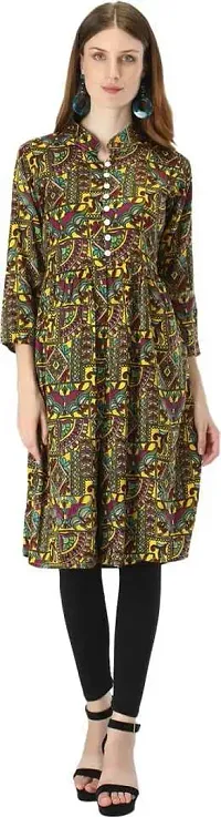 Manggo Crepe Printed Slit Dress (Small) Mustard-thumb4