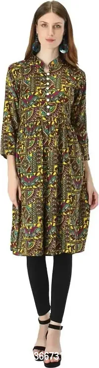 Manggo Crepe Printed Slit Dress (Small) Mustard-thumb5