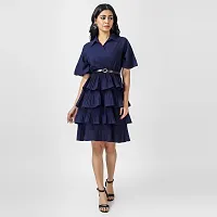 Manggo Crepe Layered Dress with Belt (Small) Blue-thumb2