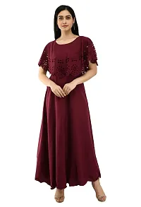 Manggo Women Solid Laser Cut Maxi Dress-thumb1