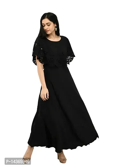 Manggo Women Solid Laser Cut Maxi Dress