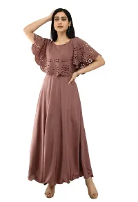 Stylish Brown Crepe Woven Design Maxi Dress For Women-thumb2