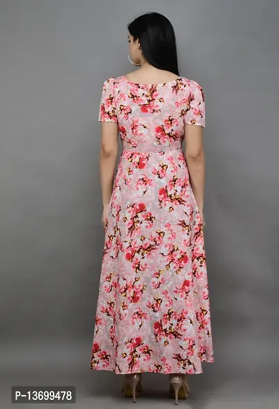 Stylish Pink Crepe Woven Design Maxi Dress For Women-thumb2