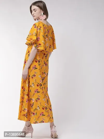 Stylish Yellow Crepe Woven Design Maxi Dress For Women-thumb2