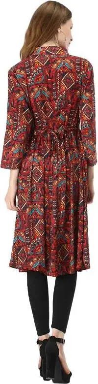 Manggo Crepe Printed Slit Dress (Small) Red-thumb4