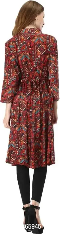 Manggo Crepe Printed Slit Dress (Small) Red-thumb5