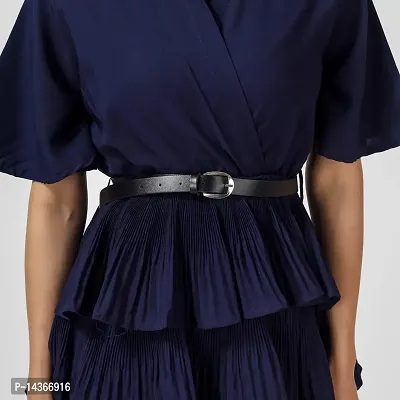 Manggo Crepe Layered Dress with Belt (Small) Blue-thumb2