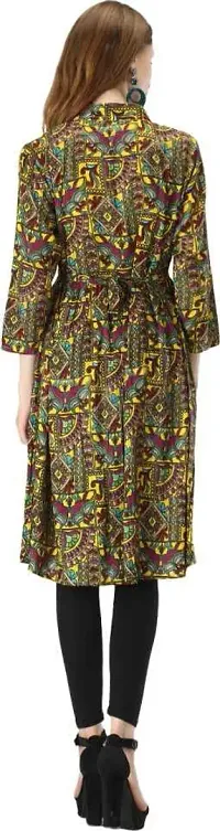 Manggo Crepe Printed Slit Dress (Small) Mustard-thumb3