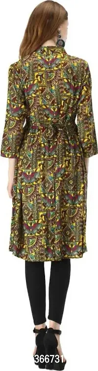 Manggo Crepe Printed Slit Dress (Small) Mustard-thumb4