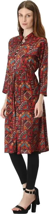 Manggo Crepe Printed Slit Dress (Small) Red-thumb3