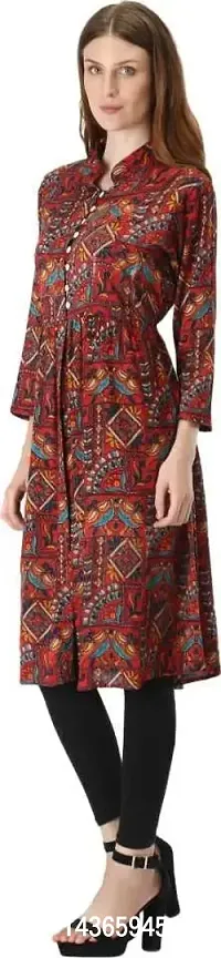 Manggo Crepe Printed Slit Dress (Small) Red-thumb4