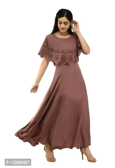 Stylish Brown Crepe Woven Design Maxi Dress For Women-thumb0