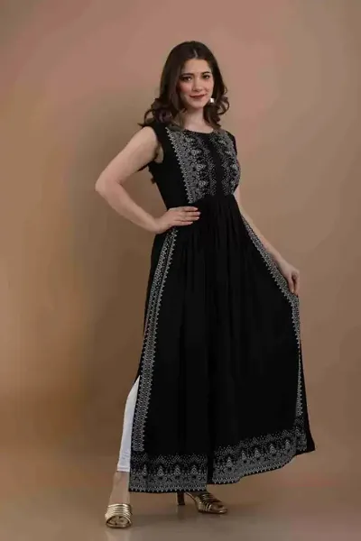 Stylish Rayon Embroidered Maxi Dress For Women