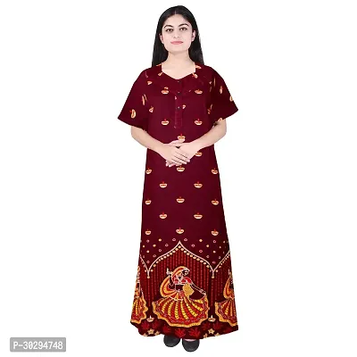 Comfortable Maroon Cotton Printed Nighty For Women-thumb0